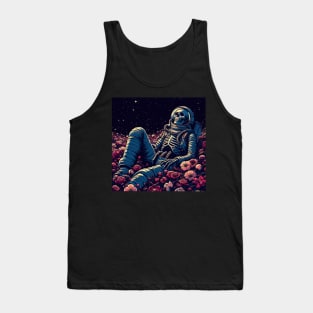 Skeleton astronaut chill in space floral garden Tank Top